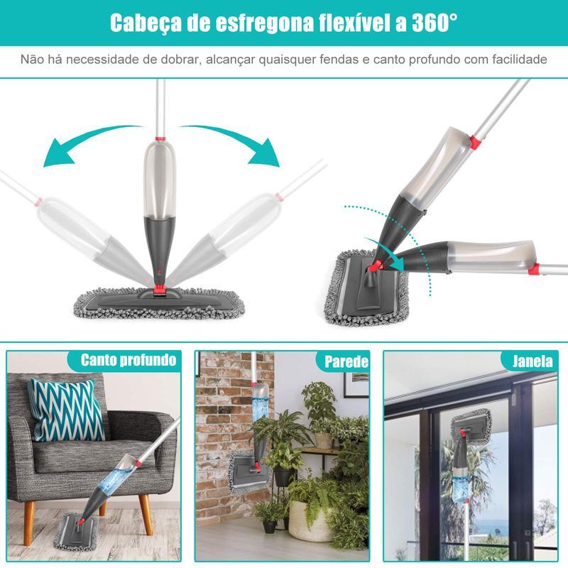 Mop Spray 800ml + Kit Completo com Microfibra, Esfregão, 3 Refis Laváveis - Oferta por Tempo Limitado 🔥