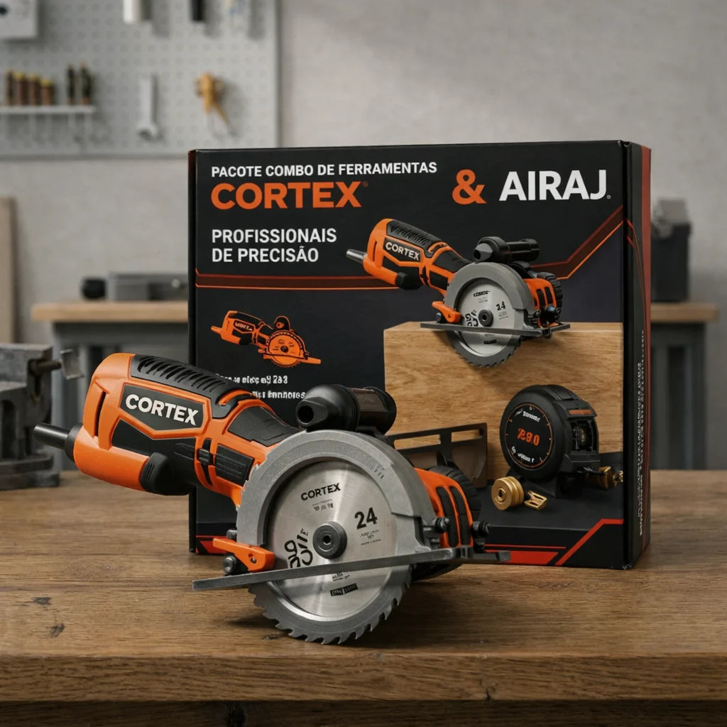 Serra Elétrica Circular Cortex Multiuso, 6 Lâminas Inclusas + BRINDES: Óculos de Proteção e Trena 7.5 Metros