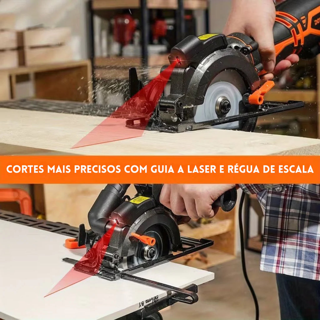 Serra Elétrica Circular Cortex Multiuso, 6 Lâminas Inclusas + BRINDES: Óculos de Proteção e Trena 7.5 Metros